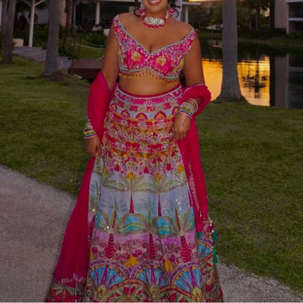 Vibrant Pink and Multicolor Women's Lehenga